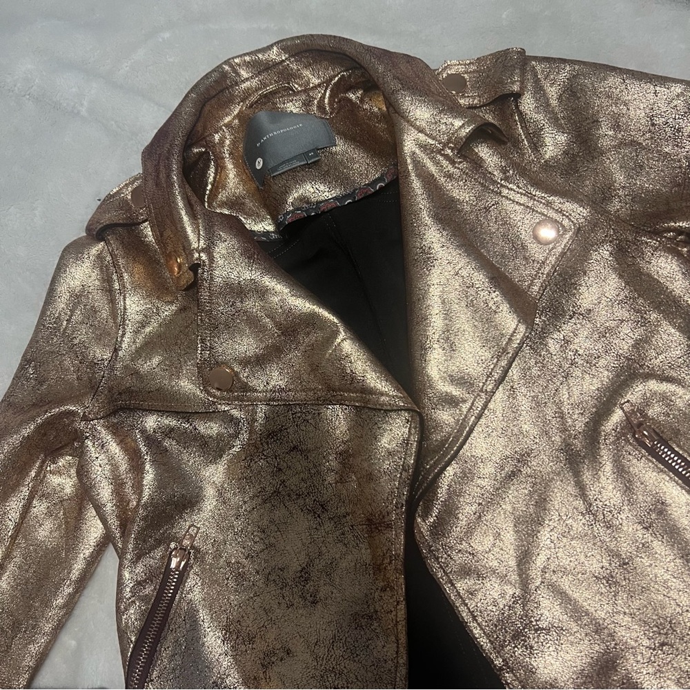 Anthropologie Shimmering Gold Leather Jacket - Picture 2 of 5
